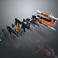 Modern Weapons Collection Featuring Assault Rifles Rocket Launchers and Colorful Designs