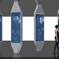 Public Information Display Screens With Vertical Design Black White Photos Chinese Characters And People Viewing