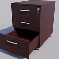 Brown Office File Cabinet With Three Drawers One Open And Lock On Wheels