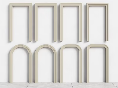 Display of Light Colored Door Frames With Rectangular And Arched Shapes 3d model