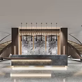 Modern Reception Interior With Staircases Elegant Desk Pendant Lights And Decorative Wall Art