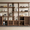 Traditional Wooden Chinese Display Shelf With Multiple Shelves Vases Teapots And Decorative Items