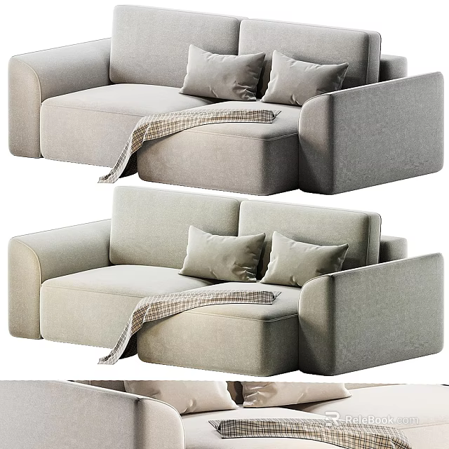 Light Gray Two-Seater Sofa With Soft Cushions And Plaid Throw Blanket 3d model