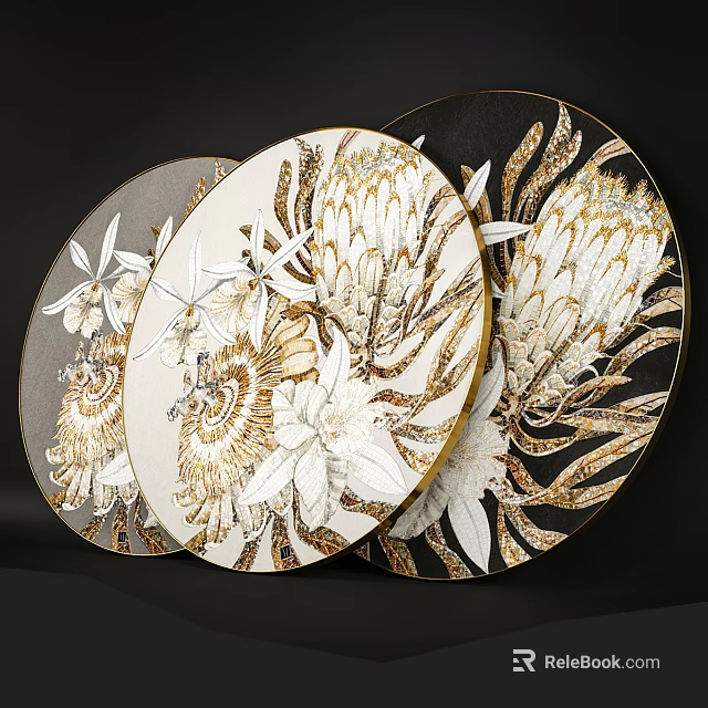 Circular Wall Decor with Elegant Floral Patterns Gold and White Design for Modern Home Decoration 3d model 
