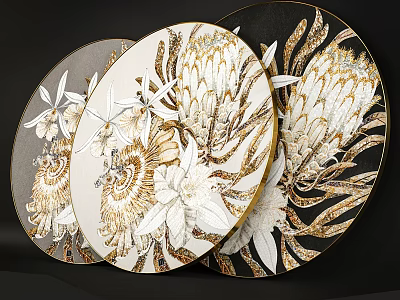Circular Wall Decor with Elegant Floral Patterns Gold and White Design for Modern Home Decoration 3d model