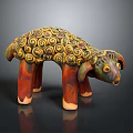 Detailed Artistic Sheep Sculpture With Colorful Spiral Patterns And Red Legs