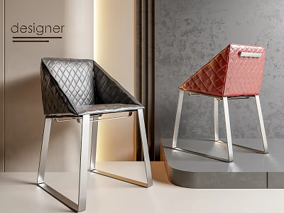 Modern Leisure Chairs With Quilted Pattern Black Pink Metal Frame Design 3d model