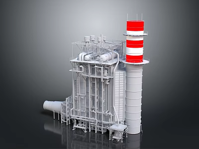 Industrial Equipment Installation With Complex Piping Structural Framework And Red White Striped Tower 3d model
