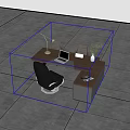 Modern Office Wooden Desk And Chair Set With Laptop Lamp Potted Plant