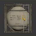 Industrial Cylindrical Storage Tank Mounted On Wooden Frame With Metal Ladder