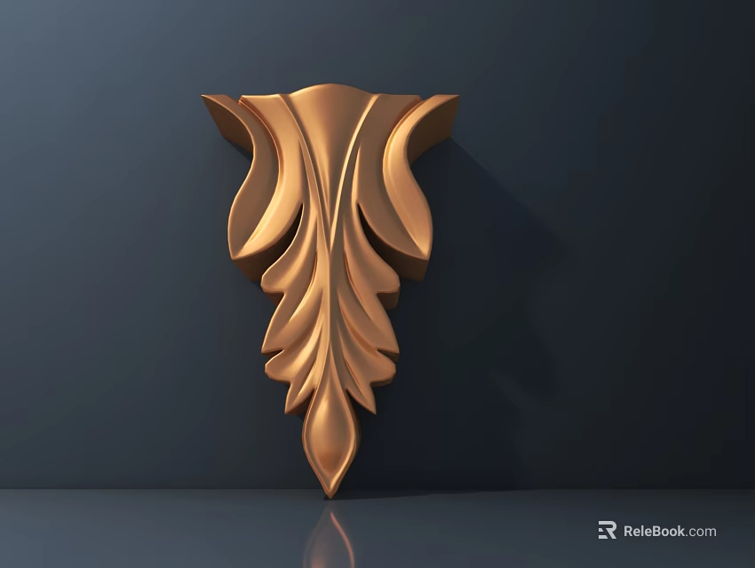 Intricate Golden Leaf Carved Wall Decorative Ornament With Curved Patterns 3d model 