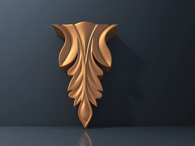 Intricate Golden Leaf Carved Wall Decorative Ornament With Curved Patterns 3d model