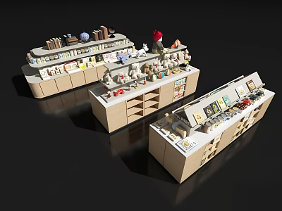 Beige Retail Display Shelves With Multiple Tiers Drawers And Assorted Merchandise 3d model