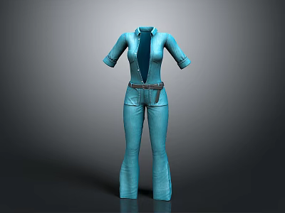 Blue Short Sleeved Overalls With Waist Belt For Daily Casual Wear And Style 3d model