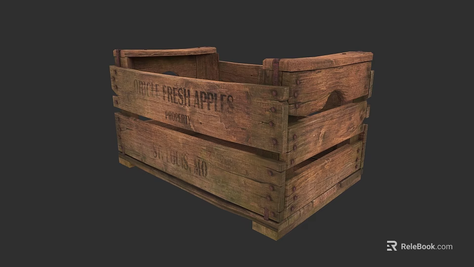 Rustic Wooden Crate with Whole Fresh Apples Pomona Label and Storage Design 3d model 