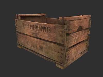 Rustic Wooden Crate with Whole Fresh Apples Pomona Label and Storage Design 3d model