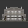 Cartoon Scene Of Two Story Building With Dark Roof And Storefront Windows