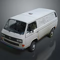 Old White Van Side View With Damaged Windshield And Peeling Paint Exterior 3d model