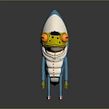 Game And Movie Character With Blue White Body Large Yellow Eyes Long Arms Legs Red Shoes