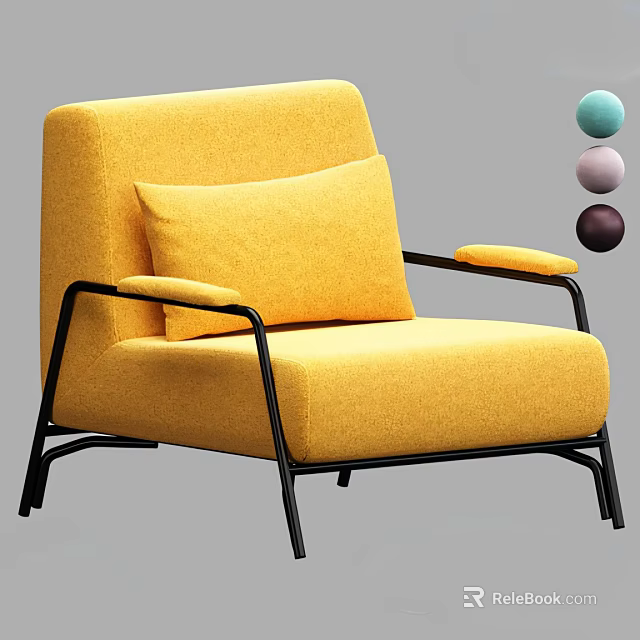 Modern Yellow Accent Chair with Black Metal Frame and Comfortable Cushion 3d model 