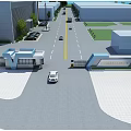 Industrial Entrance Gate With Vehicle Access Road Parking Area And Buildings