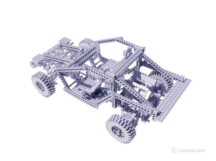 Detailed Building Block Vehicle Frame Model With Off Road Wheels And Mechanical Structure 3d model 