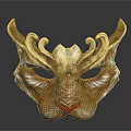 Ornate Decorative Mask With Golden Horns And Intricate Red Accent Design