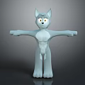 3D Cartoon Wolf Character With Big Eyes Gray White Fur Arms Outstretched For Game Animation