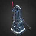 Frosty Ice Tower Architecture With Red Spire Chains And Ice Blocks