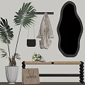 Shoe changing stool clothes hanger mirror 3d model
