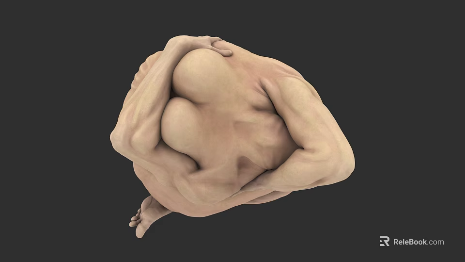 Game and Movie Character 3D Modeled in Crouched Pose with Flesh Colored Artistic Design 3d model 