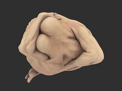Game and Movie Character 3D Modeled in Crouched Pose with Flesh Colored Artistic Design 3d model