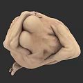 Game and Movie Character 3D Modeled in Crouched Pose with Flesh Colored Artistic Design