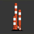 Orange and White Striped Traffic Bollards with Upright and Curved Shapes and Black Bases