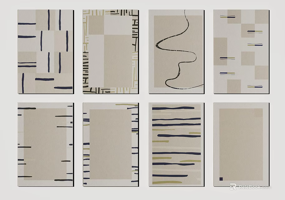 Stylish Square Rugs With Various Geometric Patterns And Modern Line Designs 3d model