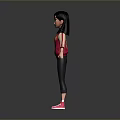3D Child Wearing Red Hoodie Black Leggings Pink Sneakers Arms Outstretched On Gray Background