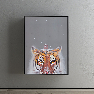 Modern Animal Painting Yellow Living Room Animal Tiger Decorative Painting 3d model