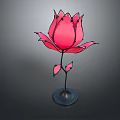 Pink Rose Shaped Decorative Lamp with Petals Stem and Black Base