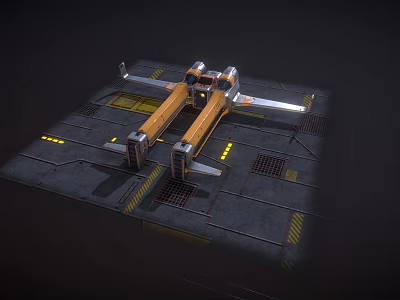 Futuristic Spaceship On Industrial Landing Pad With Metal Structures And Lights 3d model