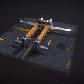 Futuristic Spaceship On Industrial Landing Pad With Metal Structures And Lights