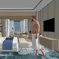 Modern Hotel Guest Room Interior Design With King Bed And Wooden Furniture