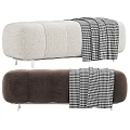 Modern Sofa Bench With Beige And Brown Upholstery Black White Checkered Blanket Metal Legs