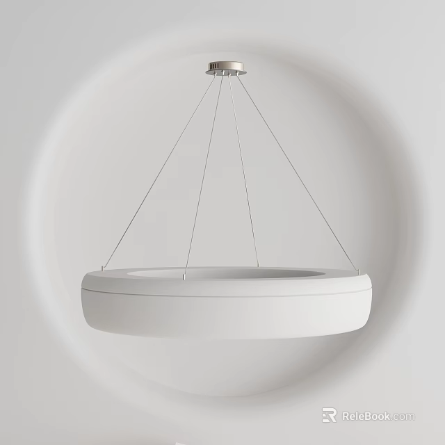 Modern White Circular Pendant Light with Hanging Metal Wires and Minimalist Design 3d model 