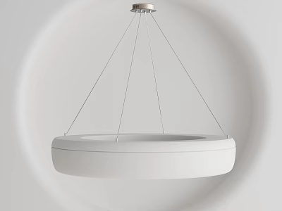 Modern White Circular Pendant Light with Hanging Metal Wires and Minimalist Design 3d model