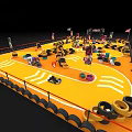 Toy Race Track Model Featuring Yellow Ground Toy Cars Tire Borders And Flags