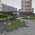 Residential Landscape Design With Modern Building Greenery Water Feature And Paved Walkway