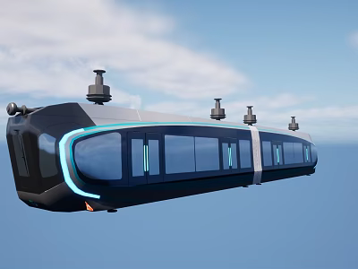 Modern Flying Electric Tram With Blue Lights And Antennas In Sky 3d model Modern Flying Electric Tram With Blue Lights And Antennas In Sky 3d model