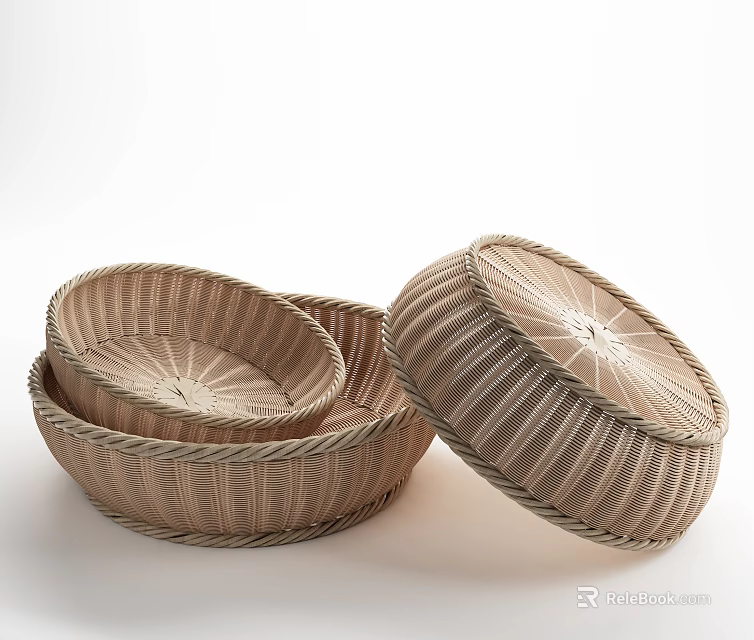 Woven Storage Baskets Round Shape Natural Material Stacked Design For Home Organization 3d model 