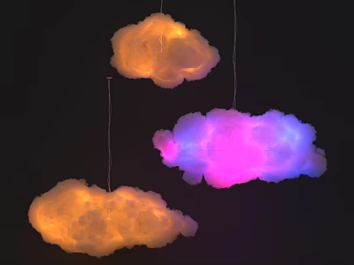 Cloud Shaped Chandeliers With Orange And Purple Glowing Light For Dark Background Decor 3d model