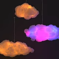 Cloud Shaped Chandeliers With Orange And Purple Glowing Light For Dark Background Decor